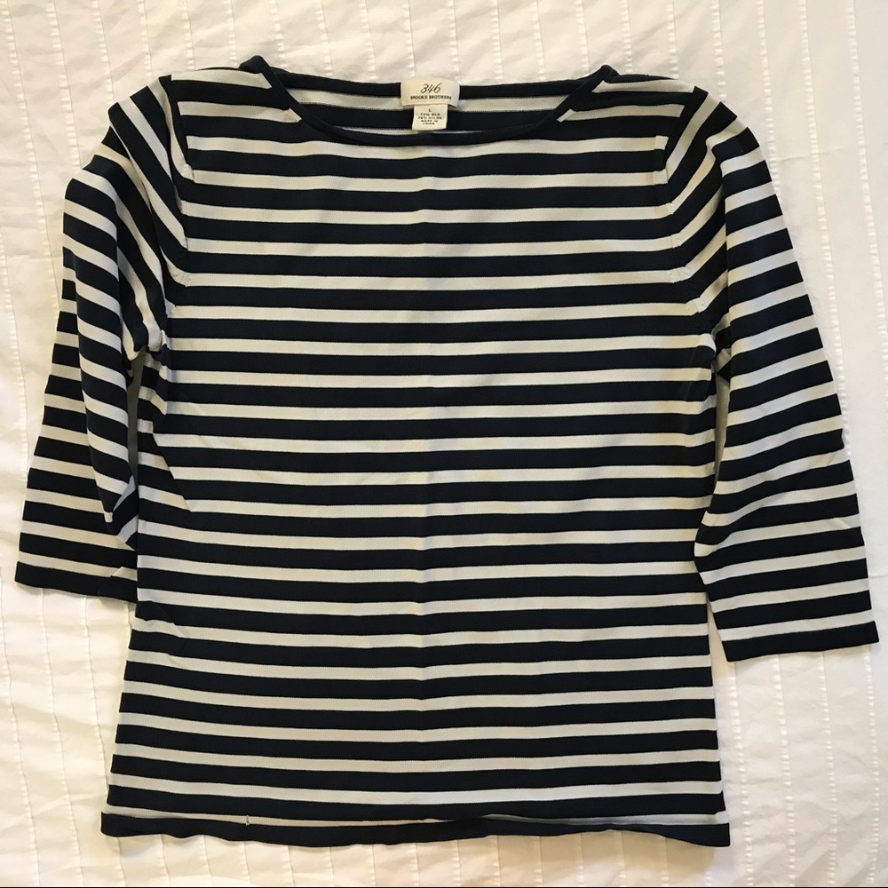 346 Brooks Brothers Striped 3/4 Sleeve Top